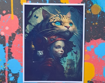Girl and Cat Inspired by Alice in Wonderland 4" x 3" Sticker