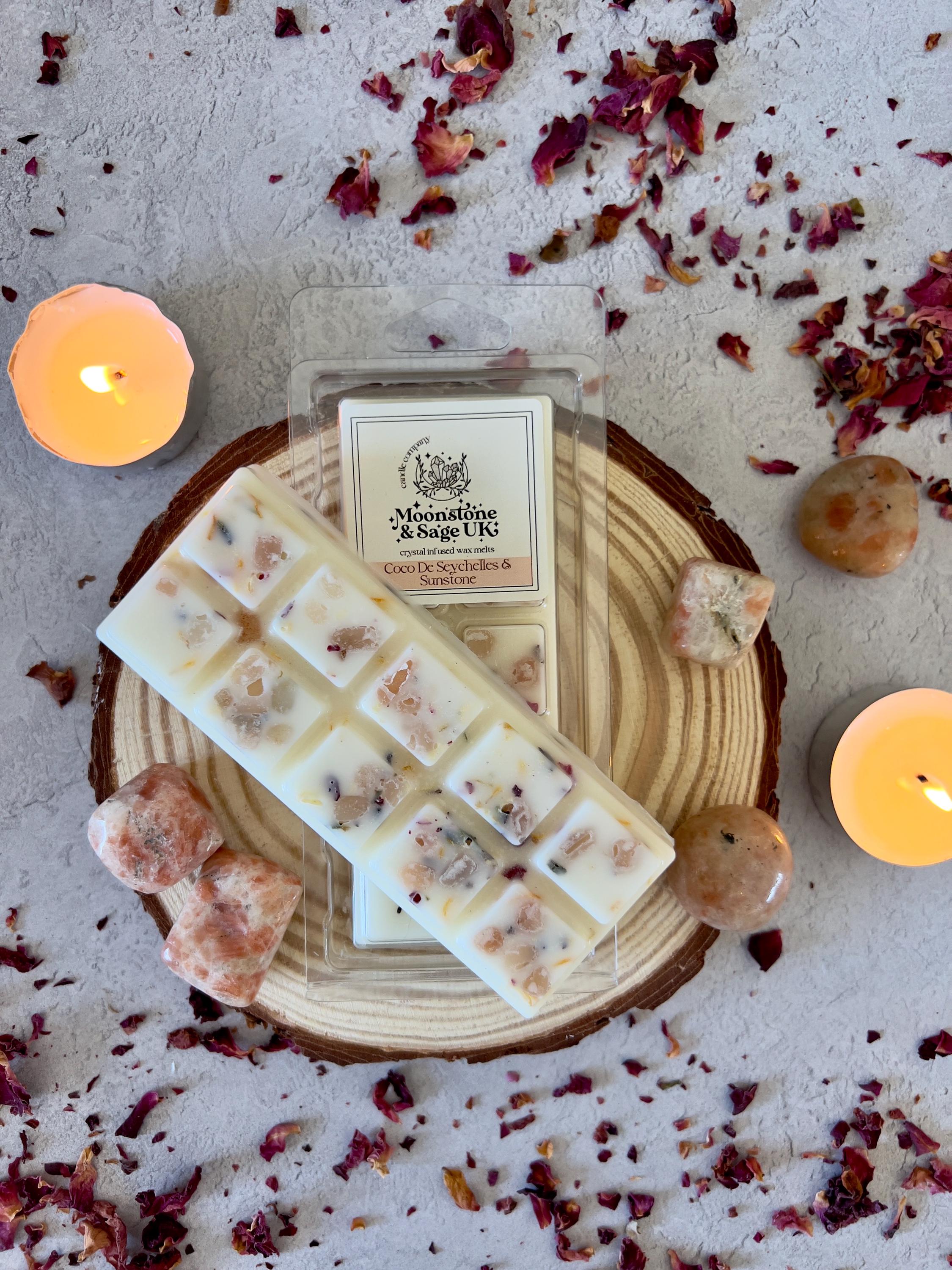 COCO DE SEYCHELLES Crystal Infused Wax Melt | Snap Bar | Soy Vegan friendly | Long Lasting | Recycled Plastic