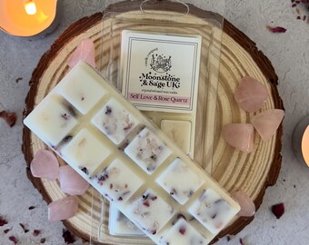 SELF LOVE Crystal Infused Wax Melt | Snap Bar | Soy Vegan friendly | Long Lasting | Recycled Plastic