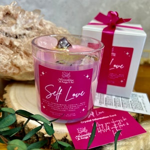 Self Love Crystal Candle | Rose Quartz | Intention Candle | Spiritual Gift | Gift for her | Self Care | Love Spell