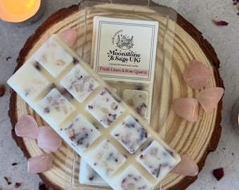 FRESH LINEN Crystal Infused Wax Melt | Snap Bar | Soy Vegan friendly | Long Lasting | Recycled Plastic