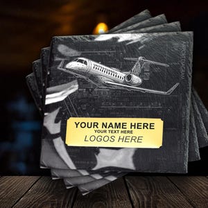 Personalized Aviation Chart Coasters: Laser Engraved Slate & Brass