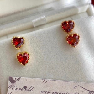 Ruby Heart Stud Earrings Heart Earrings Ruby Earrings Minimalist ...