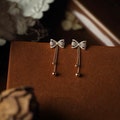 Vintage Pearl Bow Tie Earrings in 14K gold - delicate mother of pearl earrings - dainty earrings for women - bridesmaids gift - gift for her