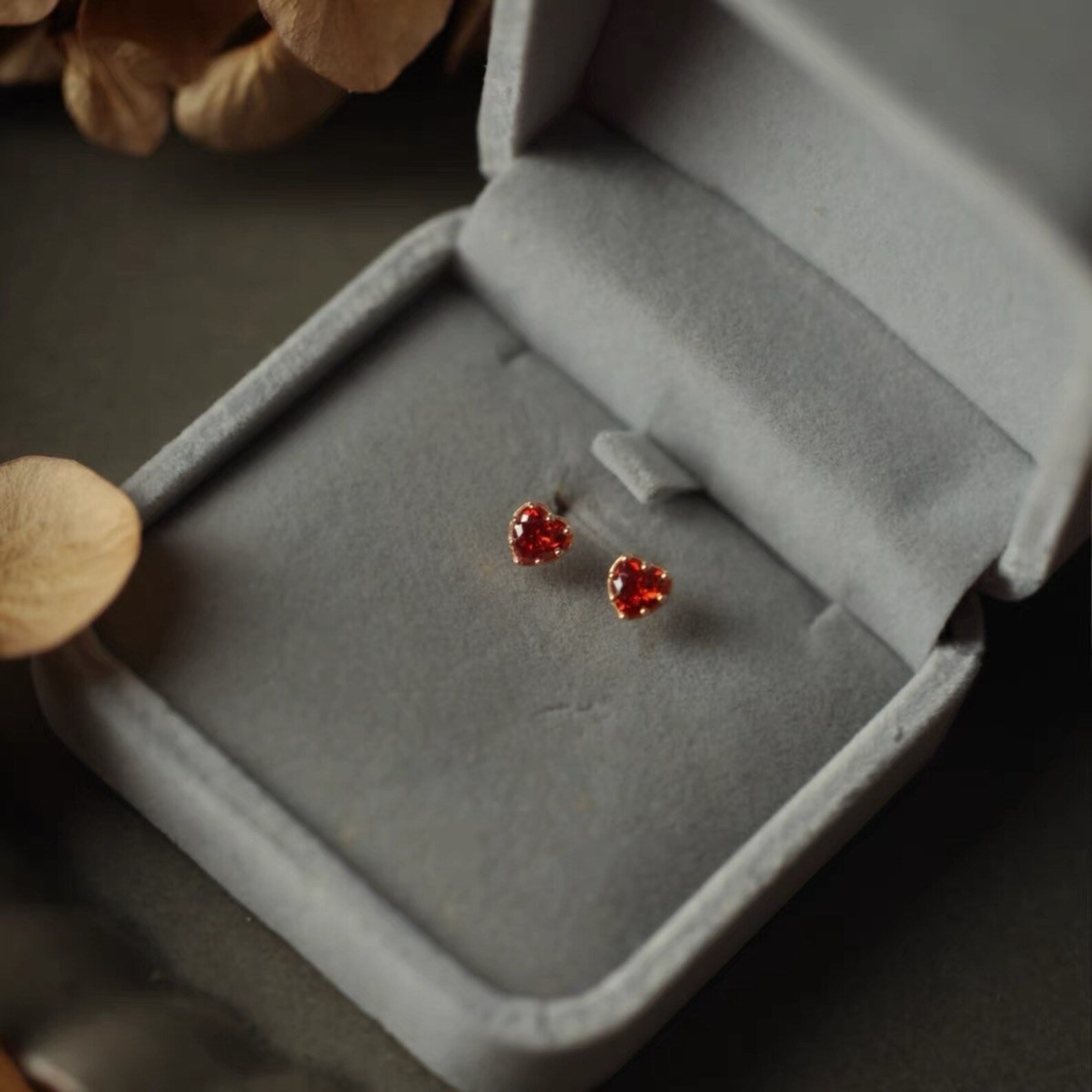 Ruby Heart Stud Earrings Heart Earrings Ruby Earrings Etsy