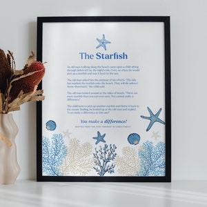 Starfish Story Gifts for Teachers Wall Art Printable Decor Make a Difference, Inspiration ...