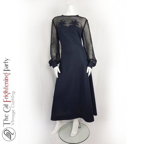 Vintage 1970s Dress, Size 14, Black Crimplene, 70… - image 10
