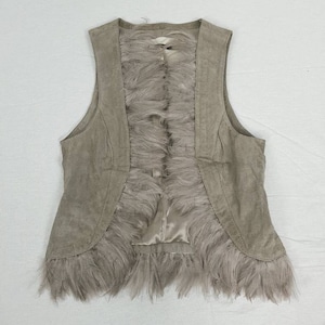 Gilet vintage Topshop anni '90 in vera pelle scamosciata e piume, taglia 8, stile boho hippie, festival, prateria, western