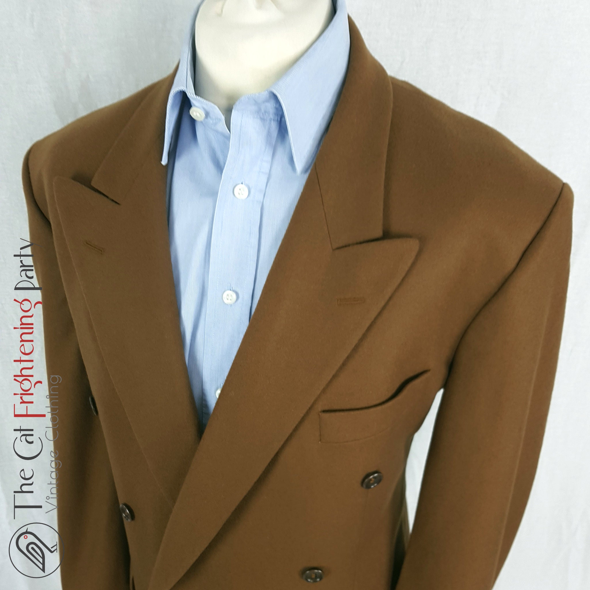 Gents Vintage Tan Camel Double Breasted Blazer 44