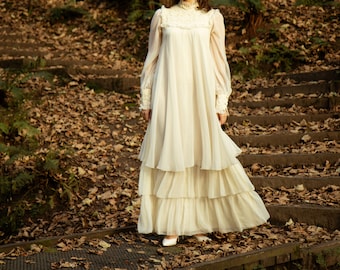 Vintage 1970s, John Charles Dress, Size 8/10 (Vtg 12), High Neck Prairie, Vintage Wedding Dresses, Bohemian Wedding, 70s Maxi, Woodland Boho