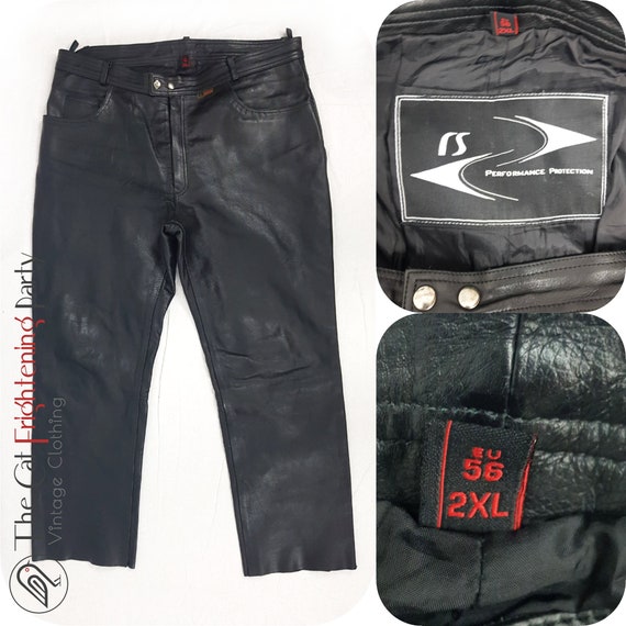 Genuine Leather Trousers UK 38"/EU 56 XXL Black P… - image 1