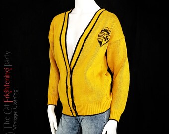 Vintage 90s Cardigan, Size 10, Mustard Cardi, Slouchy Knit, 90s Grunge, 90s Preppy, 1990s Sweaters