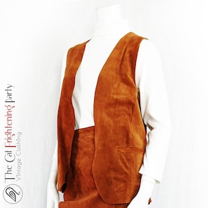 Vintage Suede Skirt & Waistcoat, Size M/UK 12, Tan Leather, Genuine Suede, Vintage Co-Ord Set, 70s Boho, 70s Bohemian, 70s Hippie Fashion,