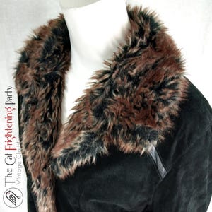 veste en daim et fausse fourrure vintage des années 90, taille 10, cuir véritable noir, grunge des années 90, années 90 hippie des années 70, daim véritable, vestes manteaux femmes