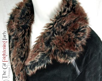 Vintage 90s Suede & Faux Fur Jacket, Size 10, Black Genuine Leather, 90s Grunge, 90s does 70s Hippie, Real Suede, Womens Coats Jackets