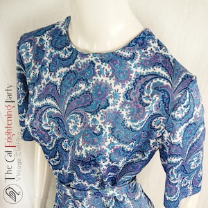 Vintage Paisley Dress, Size 16 (Vtg 20), Norman Linton, Blue & Purple Paisley, 1970s Shift Dresses, 70s Pencil Dress, Day Dresses,