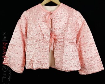 Vintage Bed Jacket, Size 12-14, Pink Satin Quilted, 1950s/1960s, Vintage Robe, Dressing Gown, 50s Glamour, Boudoir, Pin-up