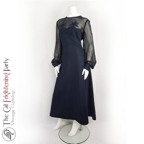 Vintage 1970s Dress, Size 14, Black Crimplene, 70… - image 5