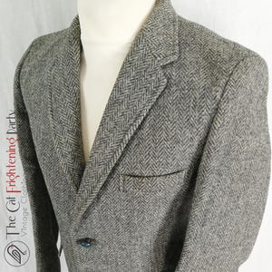 Blazer vintage de tweed Harris, talla 38S, tejido de espiga gris, chaquetas de tweed para hombre, tweed escocés de pura lana, tweed Harris vintage.