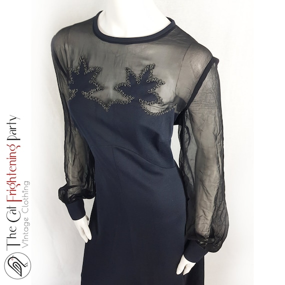 Vintage 1970s Dress, Size 14, Black Crimplene, 70… - image 1