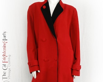 Ladies Vintage Coats, Size 18/20, Red & Black, 90s Coats and Jackets, Swing Coat, Wool Rich, Winter Overcoat, 90s Glamour