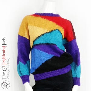 80s Handknitted Jumper, Mohair Jumper Size 10/12/14, Fluffy Sweater, 80s Crazy Pattern Sweaters, Handmade Vintage, 80s Bright Colours, Multi