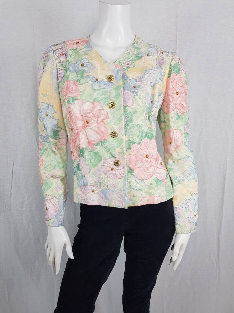 Vintage 80s Pastels Floral Jacket Size 12 14 Shoulder Pads Etsy Norway