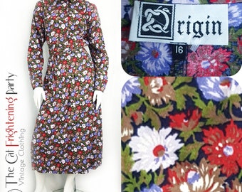 Vintage Origin Shirt Dress Size 16 Floral Brushed Cotton Midi Liberty Woodland Boho Bohemian