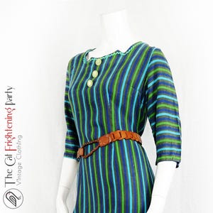 Vintage 60s Shift Dress, 1960s Dresses, Size 8-10, Green Stripe Tunic Dress, Swinging 60s, Carnaby Street, 60s Mod, 60 Mini Dress, Handmade