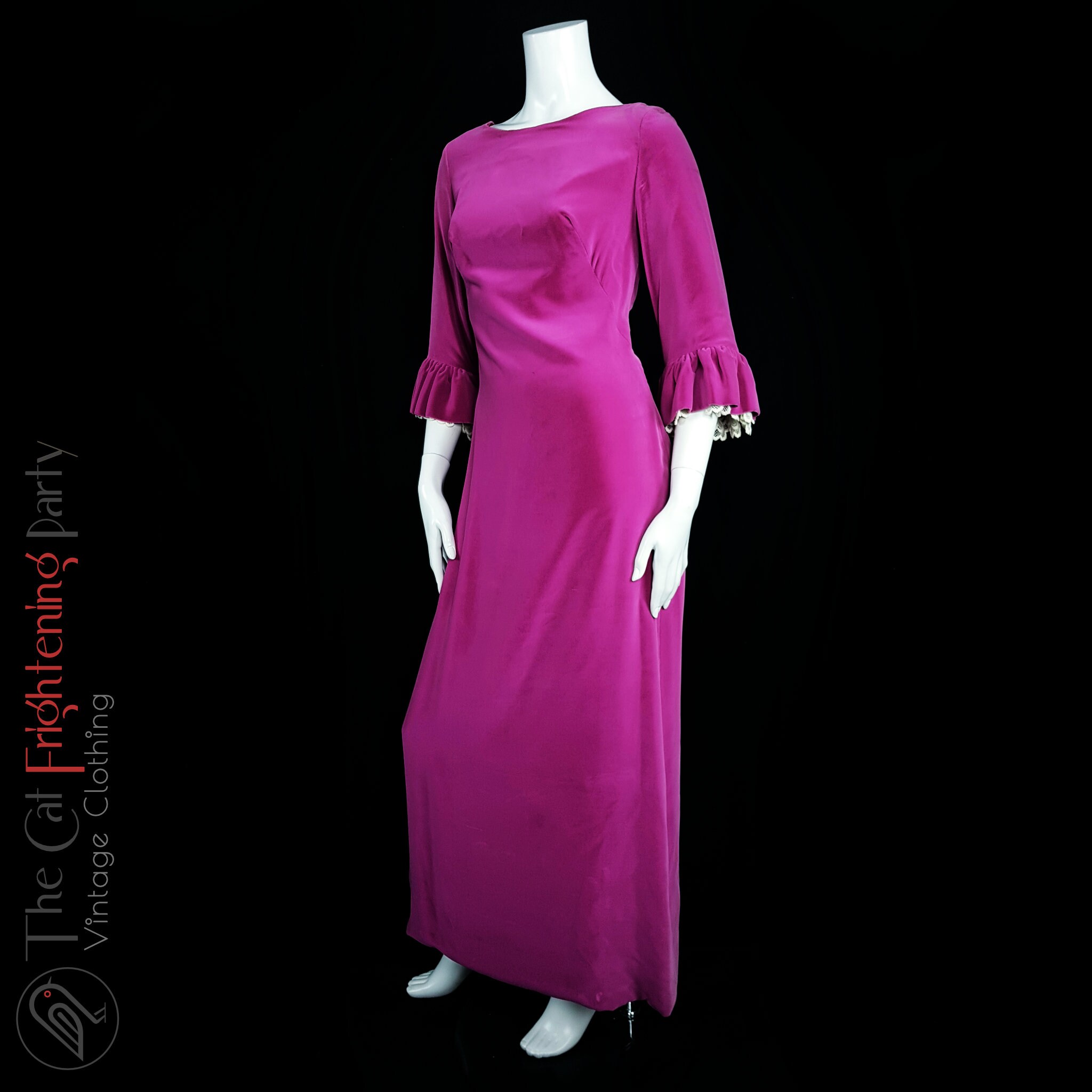 Vintage Velvet Pink 1960s Evening Dress - S
