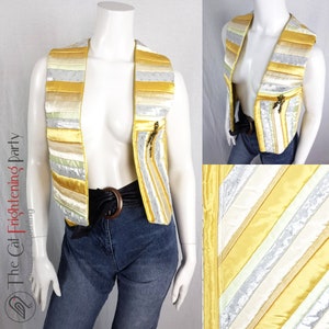 Gilet trapuntato fatto a mano vintage anni '70 Gilet taglia 8-10 Metallic Retro Futuristic Glam Rock Gold & Silver Patchwork