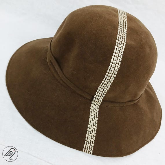 Vintage Womens Hats, 1970s Hat, Brown Felt, Floppy Wide Brim
