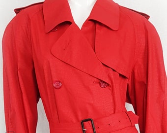 Vintage Roter Trenchcoat, Größe 14/16, Gürtel Mac, Zweireihiger Regenmantel, Vintage Aquascutum, Damen Trenchcoats, Vintage Regenmäntel