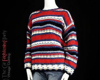 Vintage 90s Jumper, 90s Striped Sweater, Size 10/12/14, Multicolour, Oversized, 90s Crazy Knit, Colourful Sweater, 1990s Patterned Jumper,