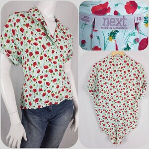 Vintage 90s Next Poppy Print Shirt Retro 50s Rockabilly Psychobilly Pin-up