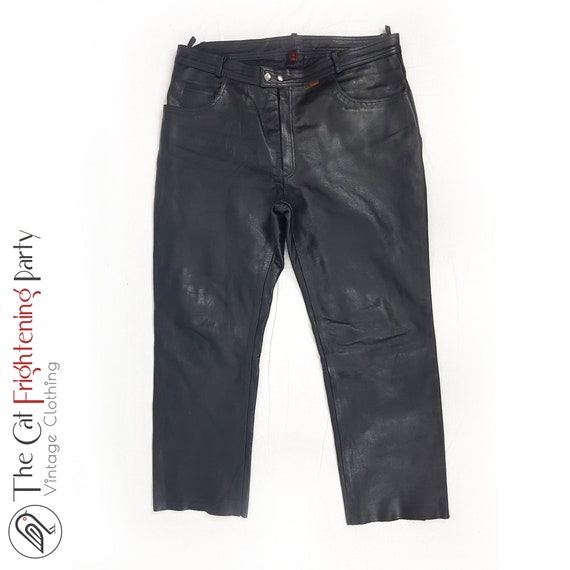 Genuine Leather Trousers UK 38"/EU 56 XXL Black P… - image 2