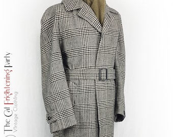 Mens Vintage Overcoat, Belted Tweed Overcoat, Size L 44-46
