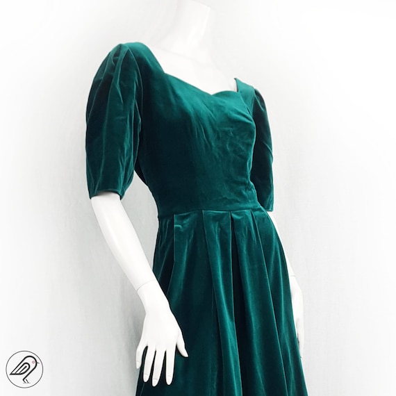 Vintage Laura Ashley Dress, Green Velvet Dress, S… - image 6