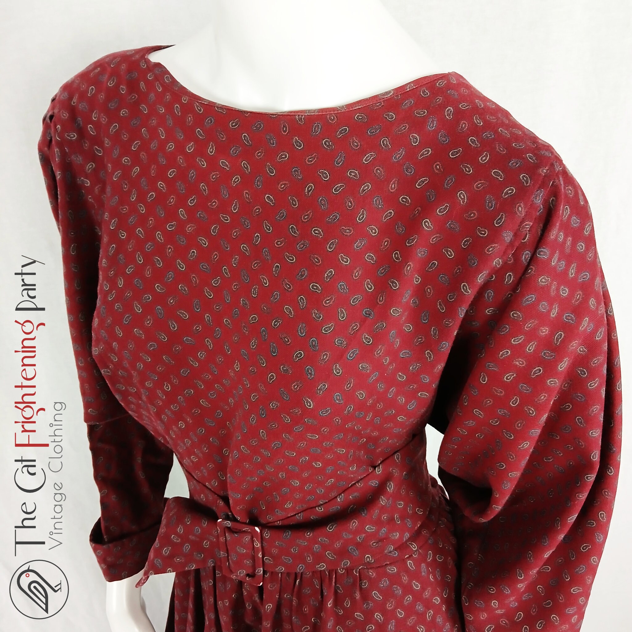 Droopy & Brown Dress, Size 12-14, Vintage 1980s Dresses, Burgundy Paisley,  80s Gown, Riding Dress, Full Skirted, Angela Holmes - Etsy