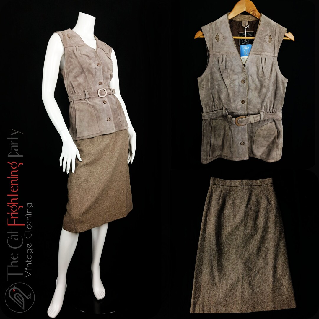 70’s Deadstock Cowl Neck Top Pleated Skirt Set by Fritzi