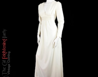 Vintage 1970s Dress, Size 12, Creamy White, 70s Maxi Dresses, Vintage Crimplene, Grecian Style, 70s Hostess, 70s Party Gown, Evening Dresses