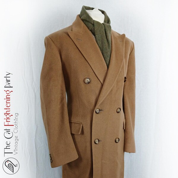 Abrigo vintage de cachemira pura, talla 44", abrigo camel para hombre, cruzado, solapas de pico, abrigos de invierno, abrigos para hombre, Savoy Tailors Guild