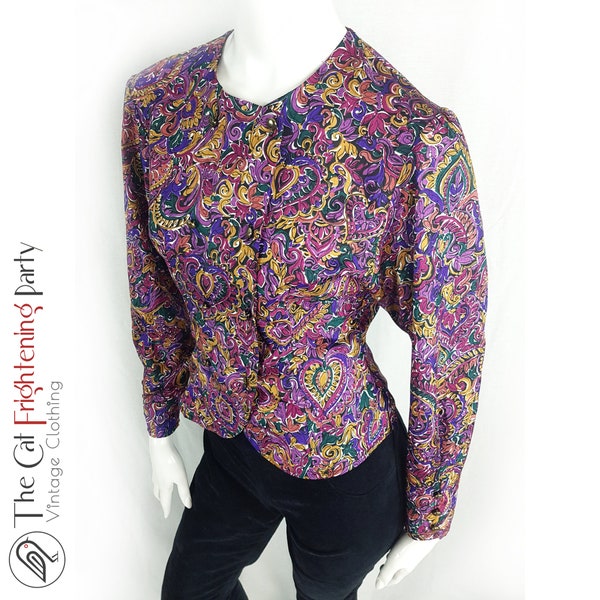 Vintage Richards Shops 90s Does 70s Blusa/Chaqueta Tamaño 6-8 Púrpura y Oro Boho Glam Rock Boho