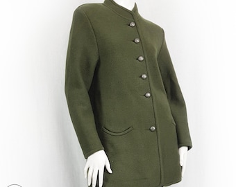 Vintage Geiger Jacke, Größe 12, grüne gekochte Wolle, österreichische Jacke aus reiner Wolle, hergestellt in Österreich, Tiroler, Bayerisch