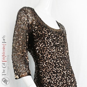 Vintage 90s/Y2K Sequin Dress, Size 12-14, Bronze/Brown Full Sequin, 90s Evening Dresses, 90s Cocktail Dress, 1990s Sparkly Party Dresses