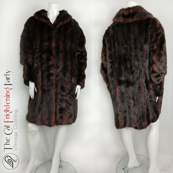 Womens Mink Coat Vintage Genuine Fur Coat Size 18 20 22 Womens Fur Coats Glossy Mink Pelts Brown black Striped Luxury 1940s 1950s Etsy UK