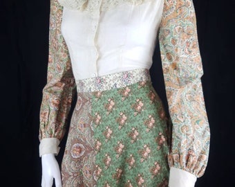 Vintage 60s/70s Wendy of California Skirt & Blouse Prairie Outfit Cottagecore Size S/6-8 Hippie Boho