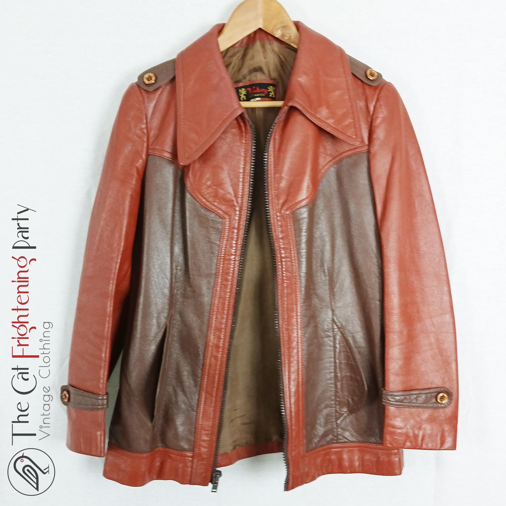 Vintage 1970s Leather Jacket, Womens Size 12-14, Brown