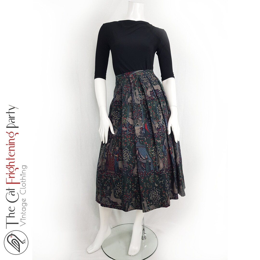 Vintage Geiger Skirt, Size 12, Woodland Print, Folk Mythology, Unicorns