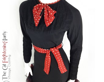 True Vintage 1950s Dress Size UK 8 Black & Red Polkadot 40s/50s Wartime Rockabilly Burlesque Costume Dept Film Theatre
